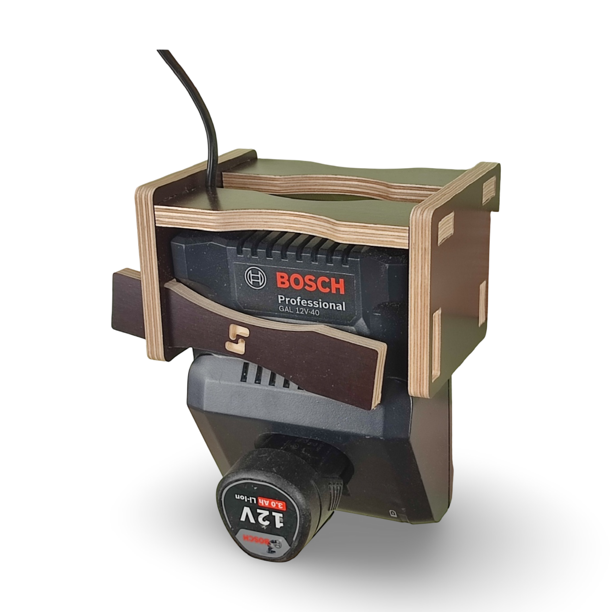 French Cleat Ladegeräthalter Bosch 12V GAL 12V-40 aus Holz für deine Werkzeuge