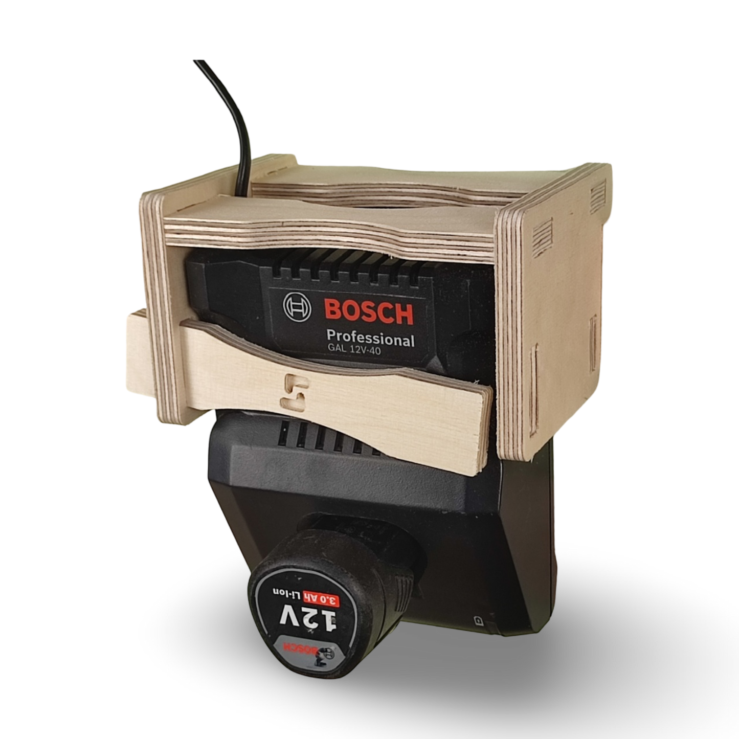 French Cleat Ladegeräthalter Bosch 12V GAL 12V-40 aus Holz für deine Werkzeuge