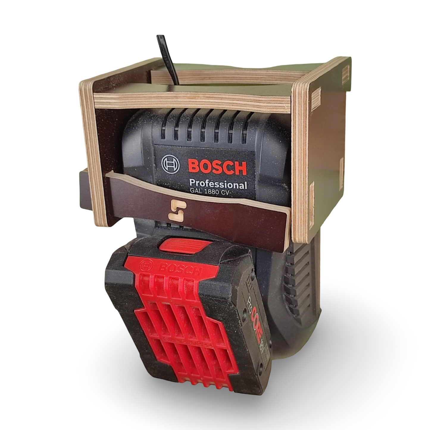 French Cleat Ladegeräthalter Bosch 18V GAL 1880 CV aus Holz für deine Werkzeuge