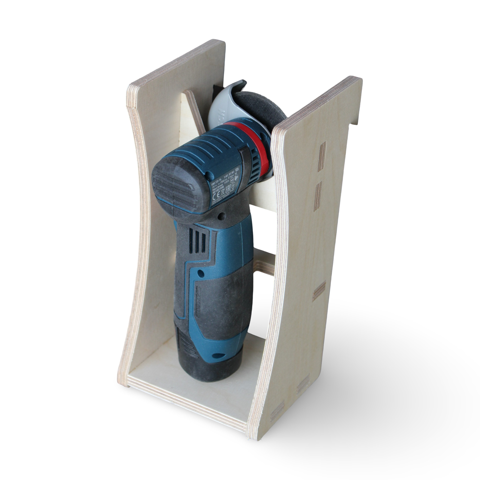 French Cleat Winkelschleiferhalter GWS 12V-76 aus Holz für deine Werkzeuge